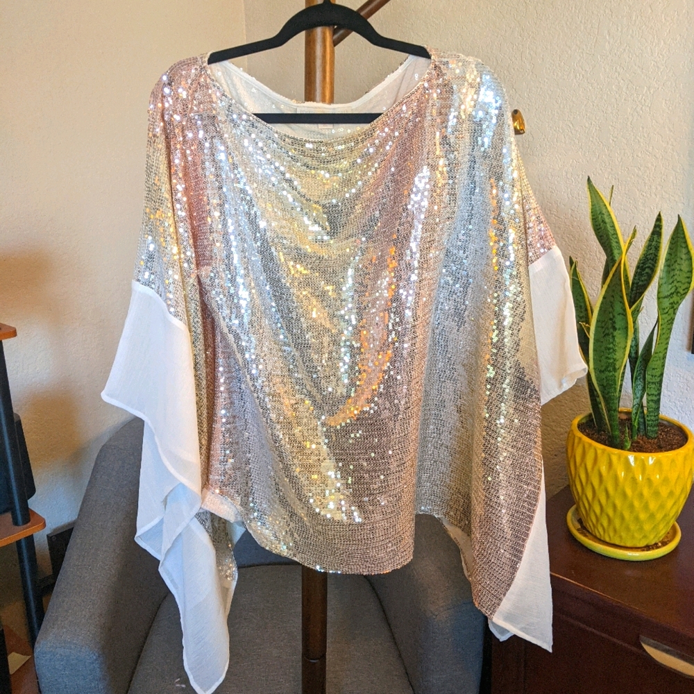 Boston Proper Sequin and Chiffon Poncho